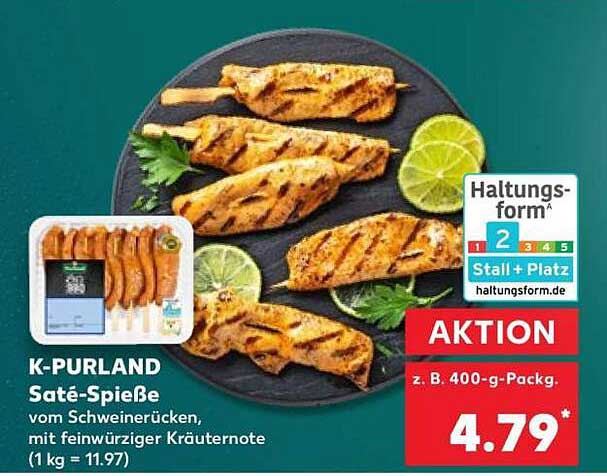 K-PURLAND Saté-Spieße vom Schweinerücken, mit feinwürziger Kräuternote (1 kg = 11.97)