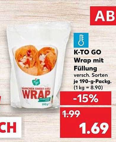 K-TO GO Wrap mit Füllung versch. Sorten je 190-g-Packg. (1 kg = 8.90)