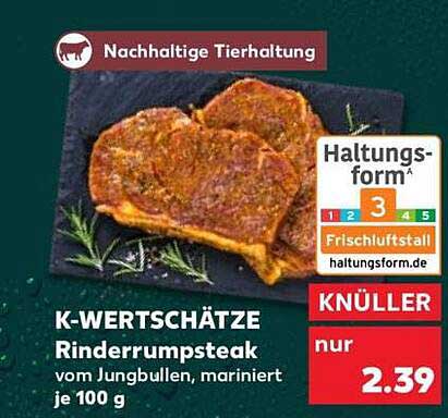 K-WERTSCHÄTZE Rinderrumpsteak vom Jungbullen, mariniert je 100 g