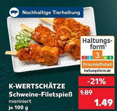 K-WERTSCHÄTZE Schweine-Filetspieß mariniert je 100 g