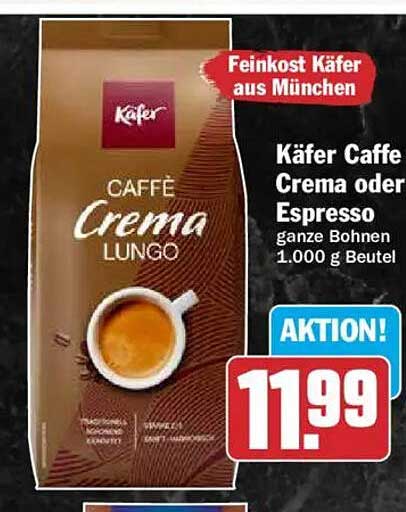 Käfer Caffe Crema oder Espresso ganze Bohnen 1.000 g Beutel