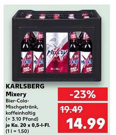 KARLSBERG Mixery Bier-Cola-Mischgetränk, koffeinhaltig (+ 3.10 Pfand) je K ca. 20 x 0,5-l-FI. (1 l = 1.50)