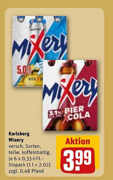 Karlsberg Mixery versch. Sorten, teilw. koffeinhaltig, je 6 x 0,33-l-Fl.-Sixpack (1 l = 2.02) zzgl. 0.48 Pfand