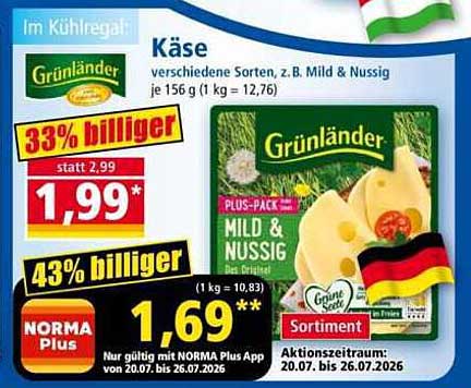 Käse verschiedene Sorten, z. B. Mild & Nussig je 156 g (1 kg = 12,76)