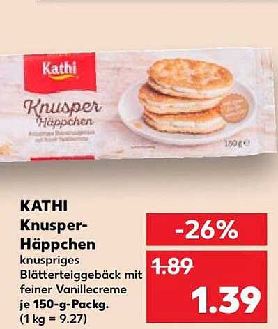 KATHI Knusper-Häppchen knuspriges Blätterteiggebäck mit feiner Vanillecreme je 150-g-Packg. (1 kg = 9,27)