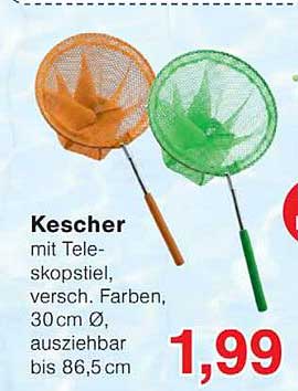 Kescher mit Teleskopstiel, versch. Farben, 30 cm Ø, ausziehbar bis 86,5 cm
