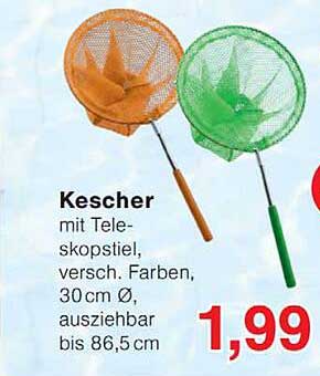 Kescher mit Teleskopstiel, versch. Farben, 30 cm Ø, ausziehbar bis 86,5 cm