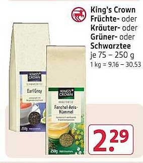 King's Crown Früchte- oder Kräuter- oder Grüner- oder Schwarztee je 75 - 250 g 1 kg = 9.16 - 30.53