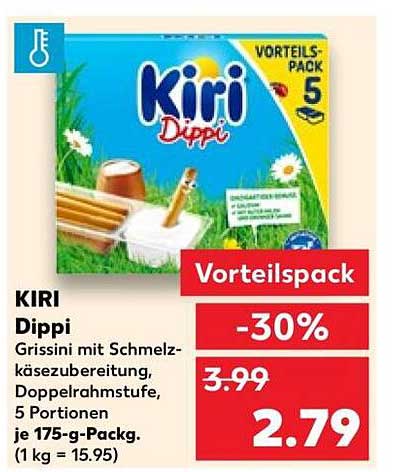 KIRI Dippi Grissini mit Schmelzkäsezubereitung, Doppelrahmstufe, 5 Portionen je 175-g-Packg.