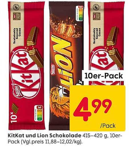 KitKat und Lion Schokolade 415–420 g, 10er-Pack