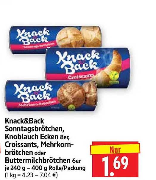 Knack&Back Sonntagsbrötchen, Knoblauch Ecken 8er, Croissants, Mehrkornbrötchen oder Buttermilchbrötchen 6er