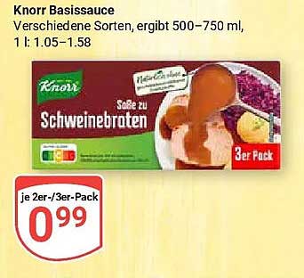 Knorr Basisauce Verschiedene Sorten, ergibt 500–750 ml, 1 l 1.05–1.58