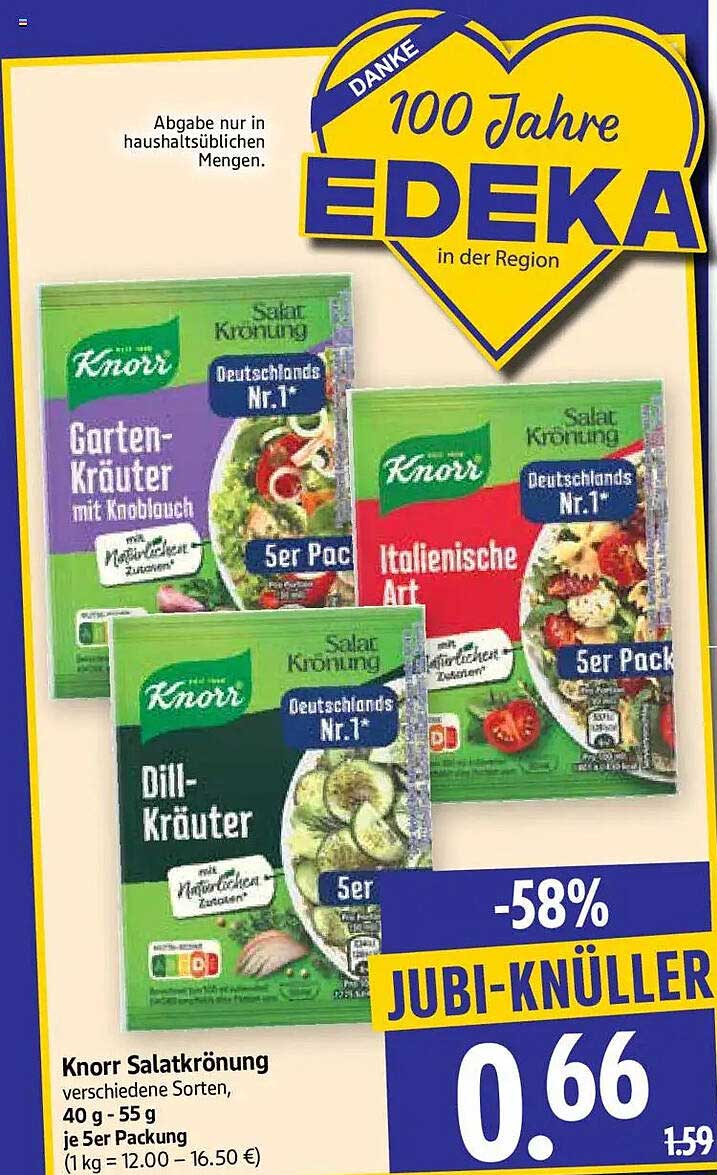 Knorr Salatkrönung verschiedene Sorten, 40 g - 55 g je 5er Packung (1 kg = 12.00 – 16.50 €)