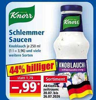 Knorr Schlemmersaucen Knoblauch je 250 ml (1 l = 3,96) und viele weitere Sorten