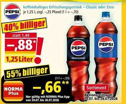 koffeinhaltiges Erfrischungsgetränk – Classic oder Zero je 1,25 l, zzgl. -25 Pfand (1 l = -,70)