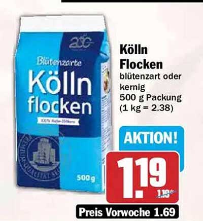 Kölln Flocken blütenzart oder kernig 500 g Packung (1 kg = 2.38)