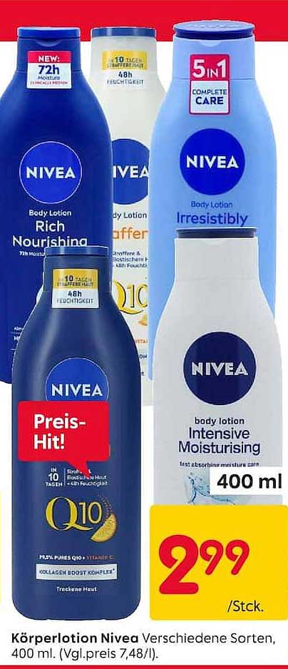 Körperlotion Nivea Verschiedene Sorten, 400 ml. (Vgl.preis 7,48/l).