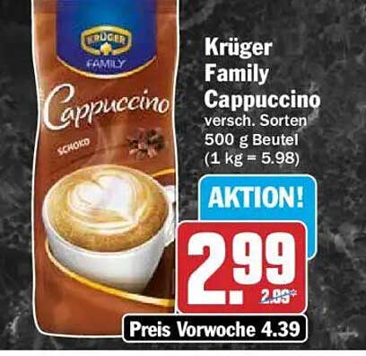 Krüger Family Cappuccino versch. Sorten 500 g Beutel (1 kg = 5.98)