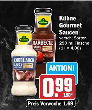 Kühne Gourmet Saucen versch. Sorten 250 ml Flasche (1 l = 4.00)
