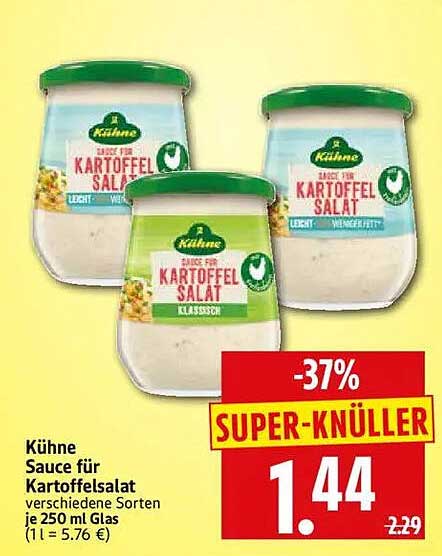 Kühne Sauce für Kartoffelsalat verschiedene Sorten je 250 ml Glas (1 l = 5.76 €)