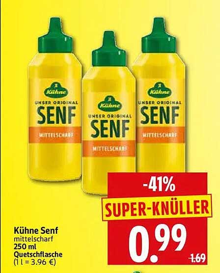Kühne Senf mittelscharf 250 ml Quetschflasche (1 l = 3.96 €)