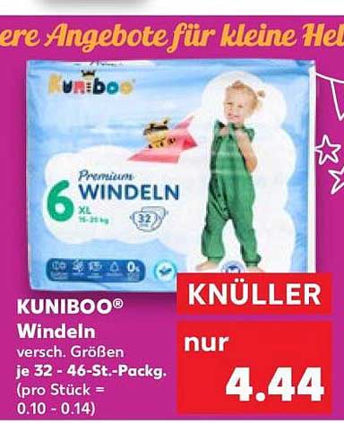 KUNIBOO® Windeln versch. Größen je 32 - 46-St.-Packg. (pro Stück = 0.10 - 0.14)