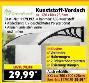 Kunststoff-Vordach ca. 120 x 80 x 23,5cm