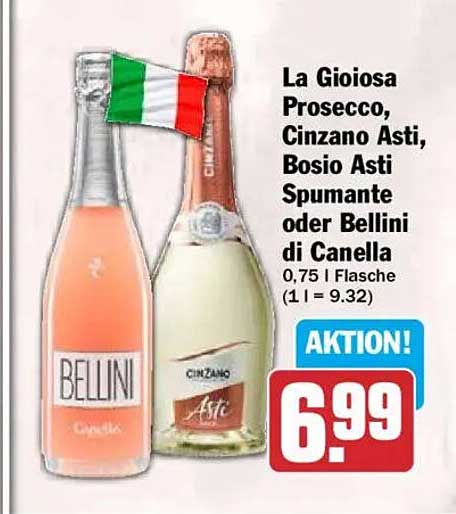 La Gioiosa Prosecco, Cinzano Asti, Bosio Asti Spumante oder Bellini di Canella