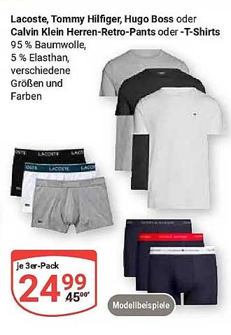 Lacoste, Tommy Hilfiger, Hugo Boss oder Calvin Klein Herren-Retro-Pants oder -T-Shirts