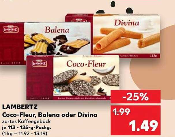 LAMBERTZ Coco-Fleur, Balena oder Divina zartes Kaffeegebäck je 113 - 125-g-Packg.