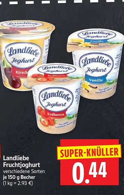 Landliebe Fruchtjoghurt verschiedene Sorten je 150 g Becher (1 kg = 2.93 €)