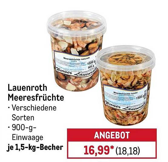Lauenroth Meeresfrüchte • Verschiedene Sorten • 900-g-Einwaage je 1,5-kg-Becher