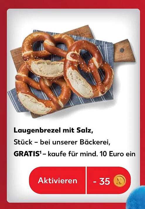 Laugenbrezel mit Salz, Stück – bei unserer Bäckerei, GRATIS¹ – kaufe für mind. 10 Euro ein