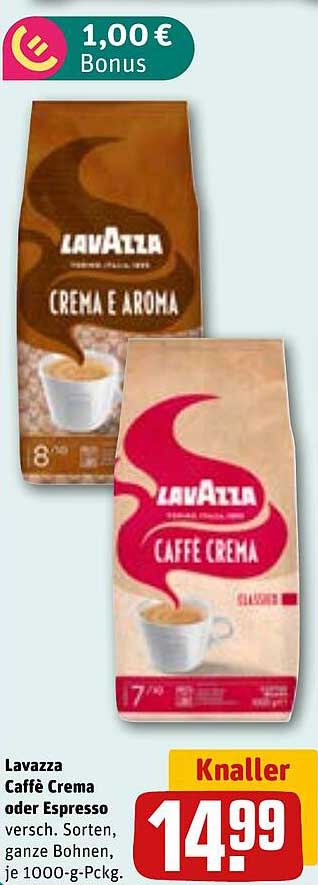 Lavazza Caffè Crema oder Espresso versch. Sorten, ganze Bohnen, je 1000-g-Pckg.