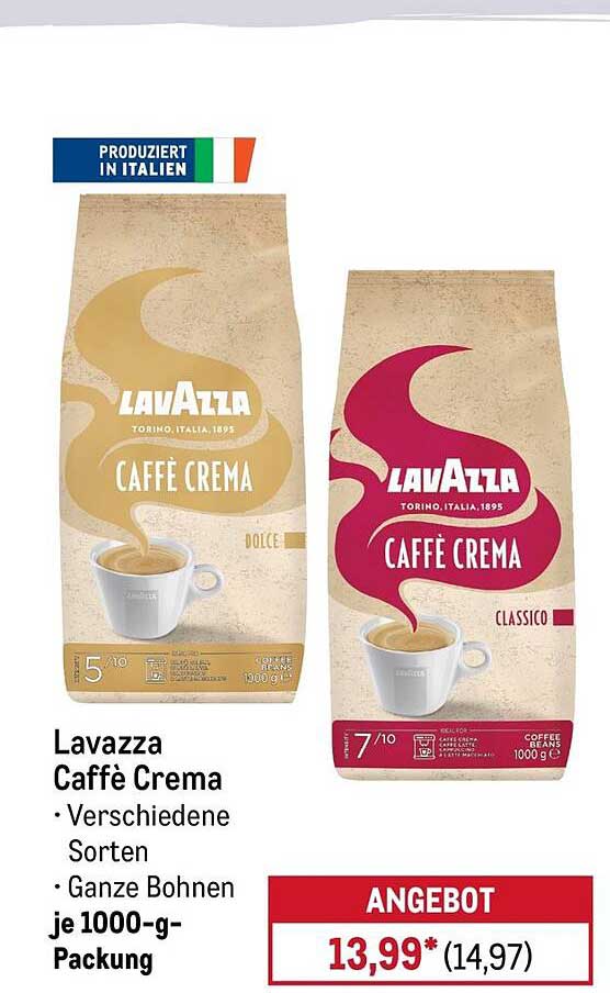 Lavazza Caffè Crema · Verschiedene Sorten · Ganze Bohnen je 1000-g-Packung