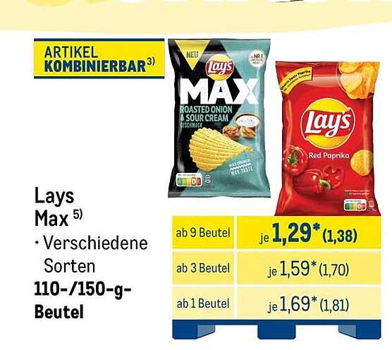 Lays Max Verschiedene Sorten 110-/150-g-Beutel
