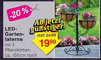 LED-Gartenlaterne mit 3 Pflanzkörben, ca. 150 cm hoch