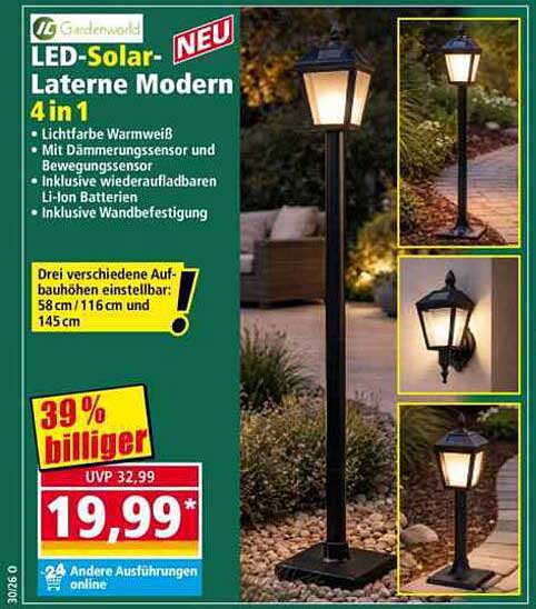 LED-Solar-Laterne Modern 4 in 1