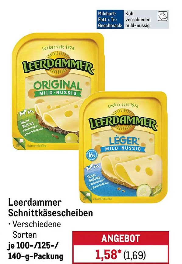 Leerdammer Schnittkäsescheiben • Verschiedene Sorten je 100-/125-/140-g-Packung