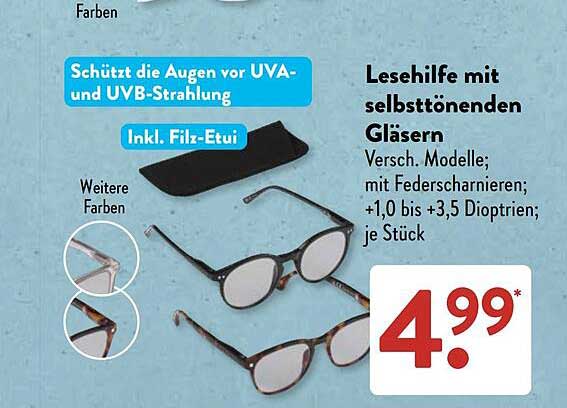 Lesehilfe mit selbsttönenden Gläsern