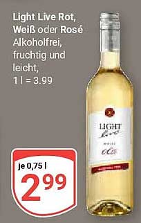 Light Live Rot, Weiß oder Rosé alkoholfrei, fruchtig und leicht, 1 l = 3.99