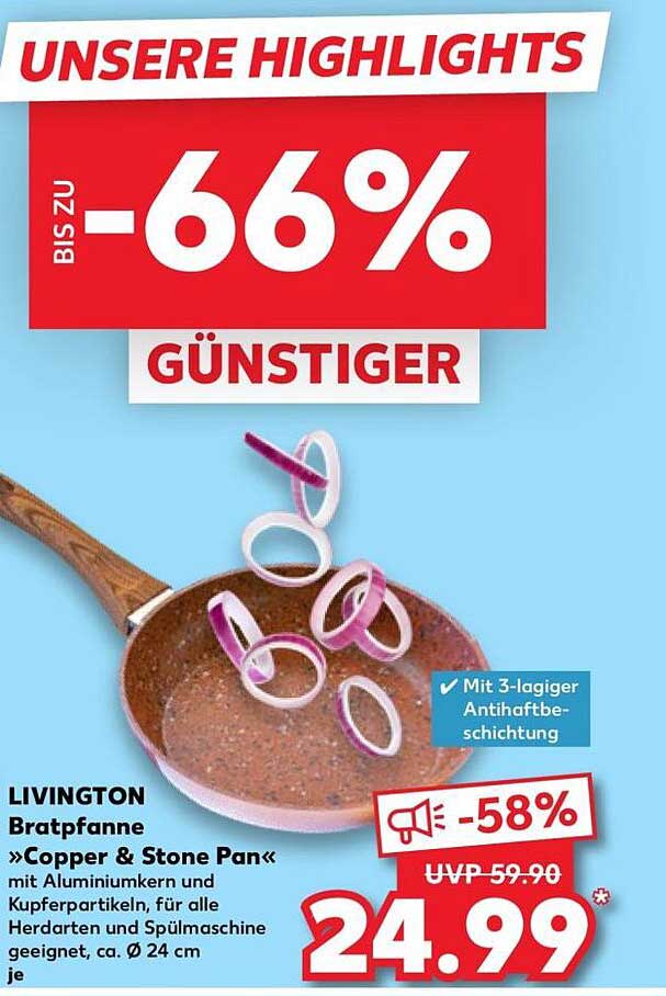 LIVINGTON Bratpfanne »Copper & Stone Pan« mit Aluminiumkern und Kupferpartikeln, für alle Herdarten und Spülmaschine geeignet, ca. Ø 24 cm