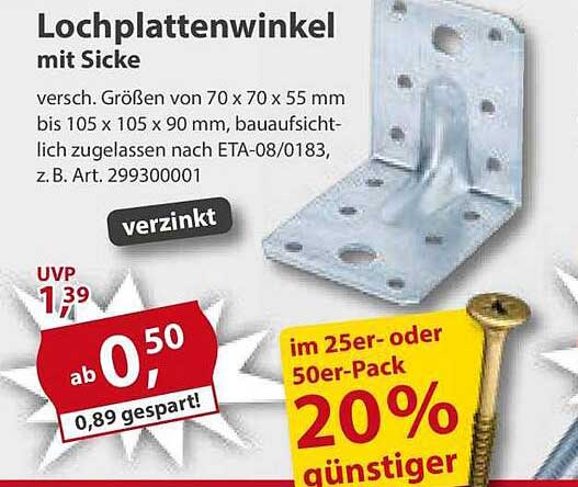 Lochplattenwinkel mit Sicke verzinkt