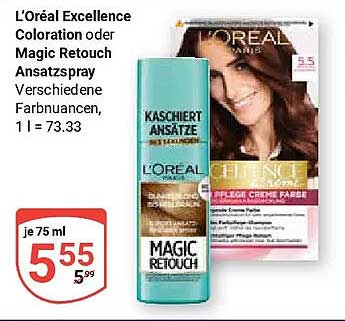 L’Oréal Excellence Coloration oder Magic Retouch Ansatzspray Verschiedene Farbnuancen, 1 l = 73,33