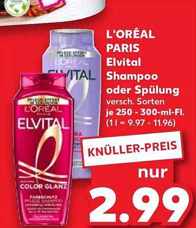 L'ORÉAL PARIS Elvital Shampoo oder Spülung versch. Sorten je 250 - 300-ml-Fl. (1 l = 9.97 - 11.96)