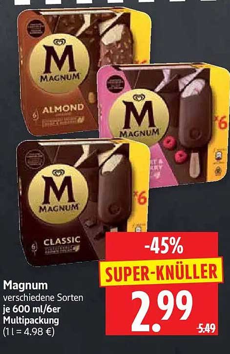 Magnum verschiedene Sorten je 600 ml/6er Multipackung (1 l = 4.98 €)