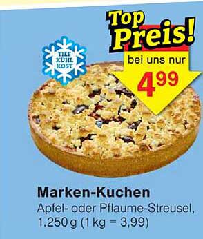 Marken-Kuchen Apfel- oder Pflaume-Streusel, 1.250 g (1 kg = 3,99)