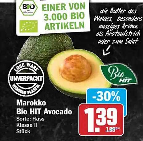 Marokko Bio HIT Avocado Sorte: Hass Klasse II Stück