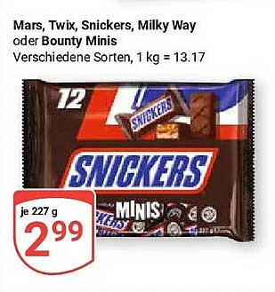 Mars, Twix, Snickers, Milky Way oder Bounty Minis