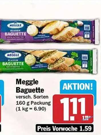 Meggle Baguette versch. Sorten 160 g Packung (1 kg = 6.90)